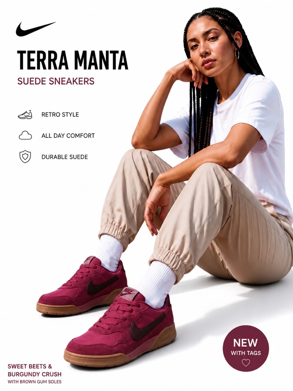 Nike Terra Manta Suede Sneakers Sweet Beets Burgundy Crush NWT 7